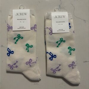 J. Crew White Socks with Purple, Blue Green Bow Accents, 2 Pairs